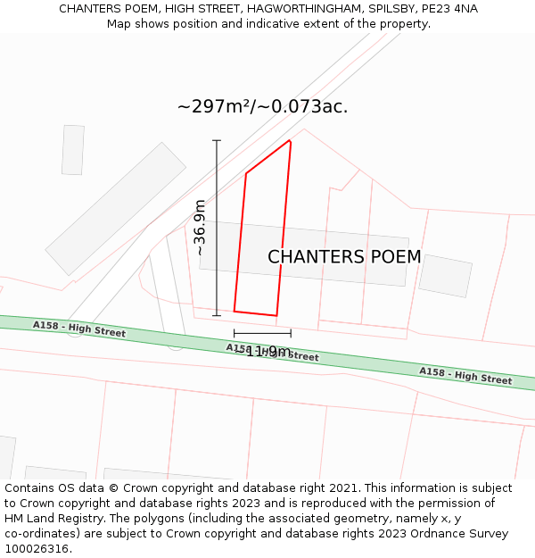 CHANTERS POEM, HIGH STREET, HAGWORTHINGHAM, SPILSBY, PE23 4NA: Plot and title map