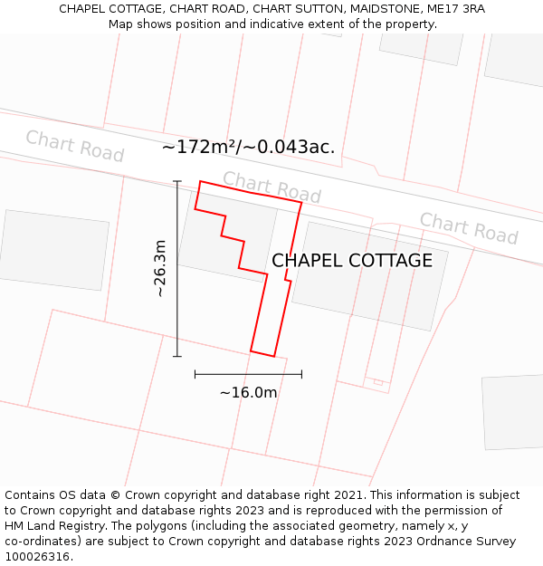 CHAPEL COTTAGE, CHART ROAD, CHART SUTTON, MAIDSTONE, ME17 3RA: Plot and title map