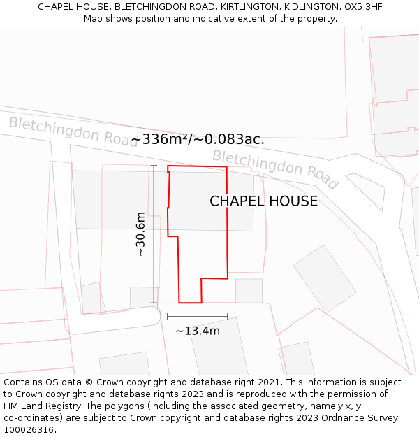 CHAPEL HOUSE, BLETCHINGDON ROAD, KIRTLINGTON, KIDLINGTON, OX5 3HF: Plot and title map