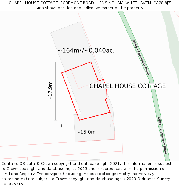 CHAPEL HOUSE COTTAGE, EGREMONT ROAD, HENSINGHAM, WHITEHAVEN, CA28 8JZ: Plot and title map