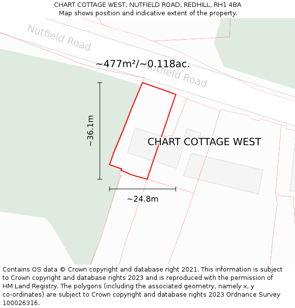CHART COTTAGE WEST, NUTFIELD ROAD, REDHILL, RH1 4BA: Plot and title map