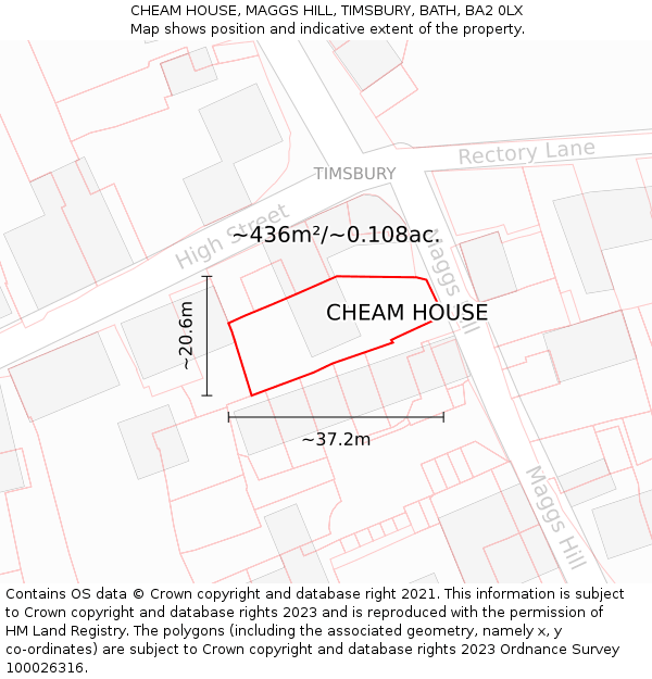 CHEAM HOUSE, MAGGS HILL, TIMSBURY, BATH, BA2 0LX: Plot and title map
