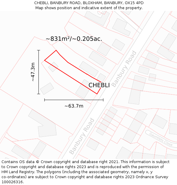 CHEBLI, BANBURY ROAD, BLOXHAM, BANBURY, OX15 4PD: Plot and title map