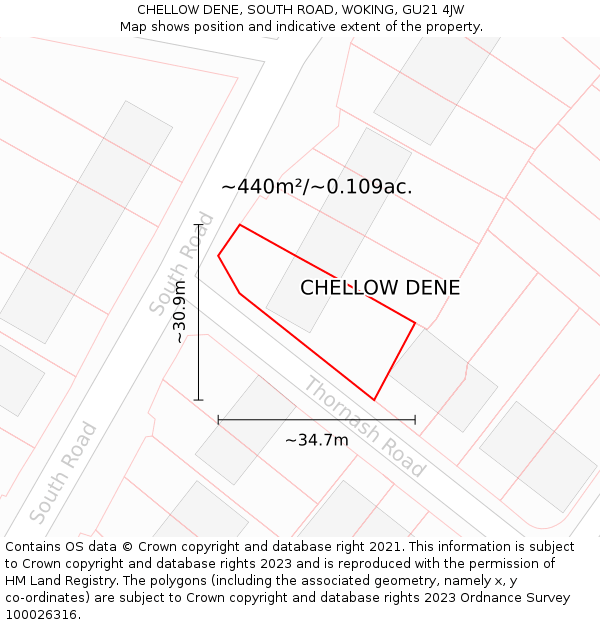 CHELLOW DENE, SOUTH ROAD, WOKING, GU21 4JW: Plot and title map
