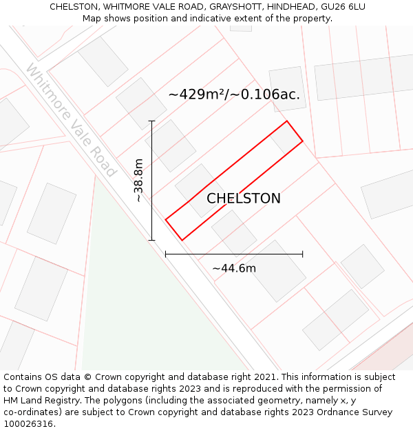 CHELSTON, WHITMORE VALE ROAD, GRAYSHOTT, HINDHEAD, GU26 6LU: Plot and title map