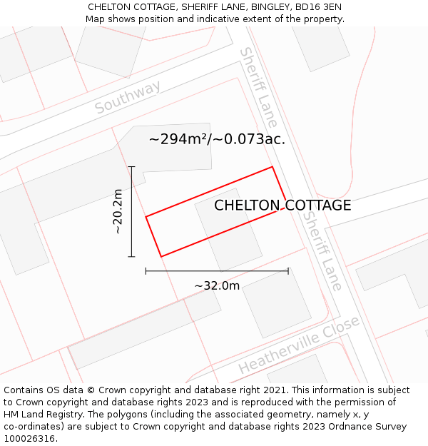 CHELTON COTTAGE, SHERIFF LANE, BINGLEY, BD16 3EN: Plot and title map