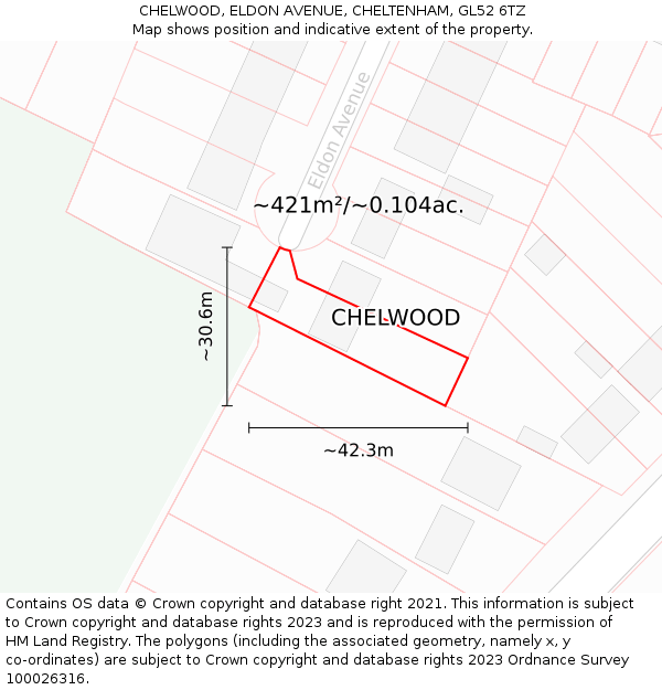 CHELWOOD, ELDON AVENUE, CHELTENHAM, GL52 6TZ: Plot and title map