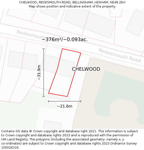 CHELWOOD, REDESMOUTH ROAD, BELLINGHAM, HEXHAM, NE48 2EH: Plot and title map
