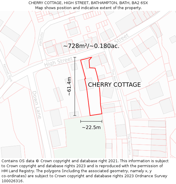 CHERRY COTTAGE, HIGH STREET, BATHAMPTON, BATH, BA2 6SX: Plot and title map