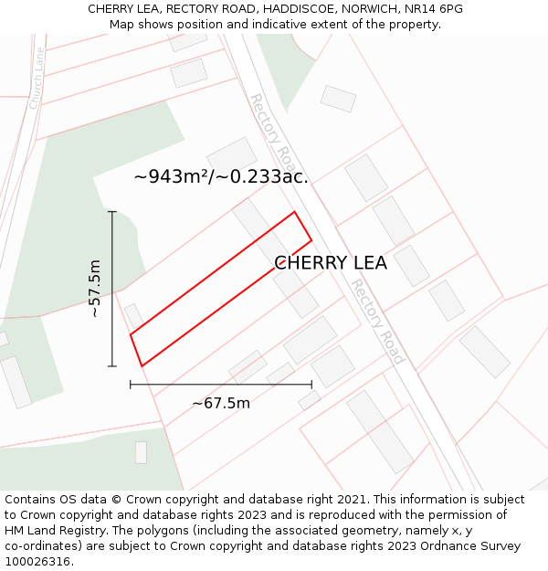 CHERRY LEA, RECTORY ROAD, HADDISCOE, NORWICH, NR14 6PG: Plot and title map