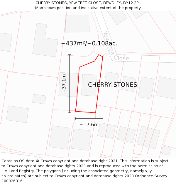 CHERRY STONES, YEW TREE CLOSE, BEWDLEY, DY12 2PL: Plot and title map