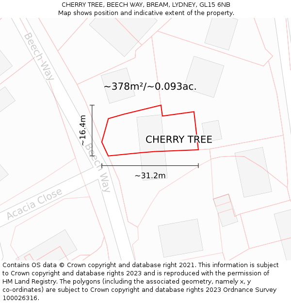 CHERRY TREE, BEECH WAY, BREAM, LYDNEY, GL15 6NB: Plot and title map