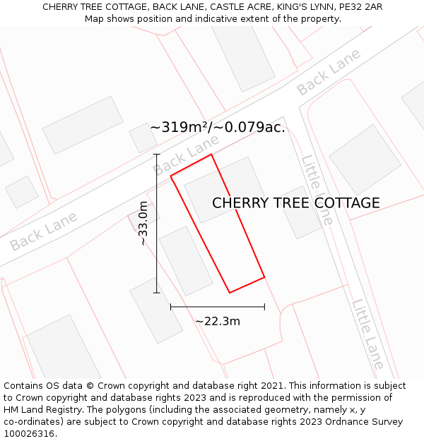 CHERRY TREE COTTAGE, BACK LANE, CASTLE ACRE, KING'S LYNN, PE32 2AR: Plot and title map