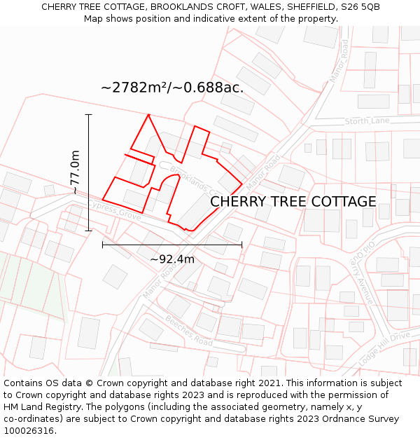CHERRY TREE COTTAGE, BROOKLANDS CROFT, WALES, SHEFFIELD, S26 5QB: Plot and title map