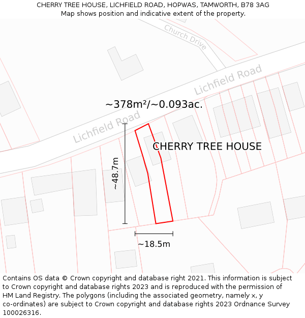 CHERRY TREE HOUSE, LICHFIELD ROAD, HOPWAS, TAMWORTH, B78 3AG: Plot and title map