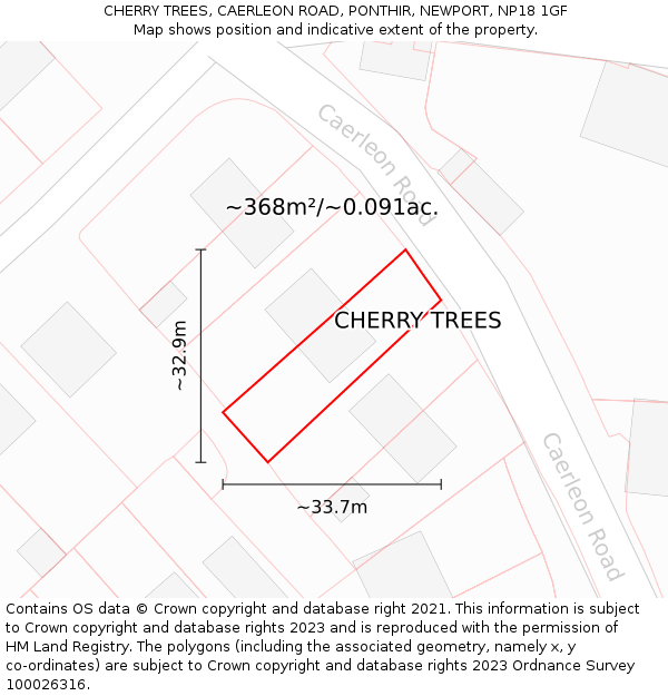 CHERRY TREES, CAERLEON ROAD, PONTHIR, NEWPORT, NP18 1GF: Plot and title map