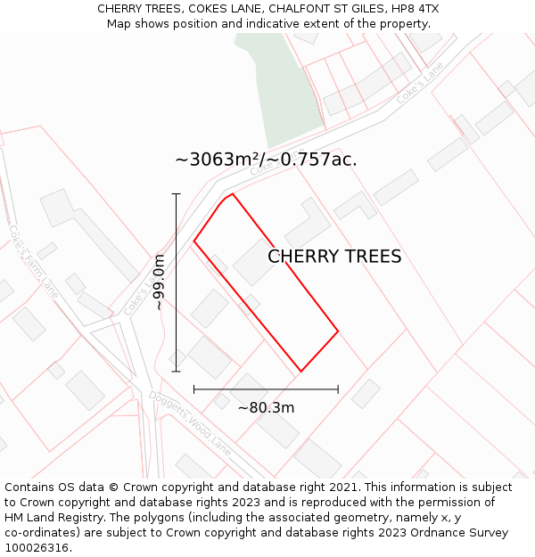 CHERRY TREES, COKES LANE, CHALFONT ST GILES, HP8 4TX: Plot and title map