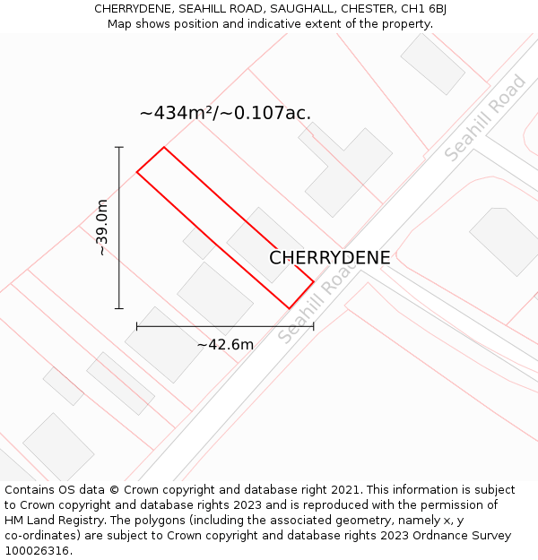 CHERRYDENE, SEAHILL ROAD, SAUGHALL, CHESTER, CH1 6BJ: Plot and title map