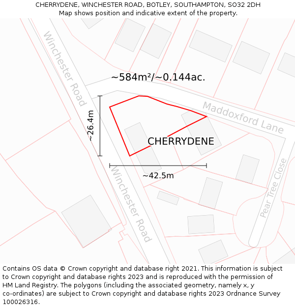 CHERRYDENE, WINCHESTER ROAD, BOTLEY, SOUTHAMPTON, SO32 2DH: Plot and title map