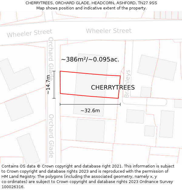 CHERRYTREES, ORCHARD GLADE, HEADCORN, ASHFORD, TN27 9SS: Plot and title map