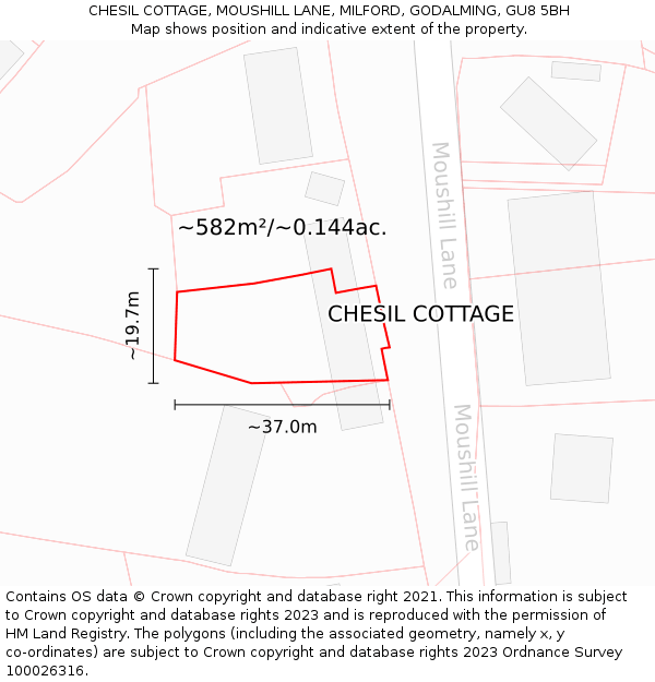 CHESIL COTTAGE, MOUSHILL LANE, MILFORD, GODALMING, GU8 5BH: Plot and title map
