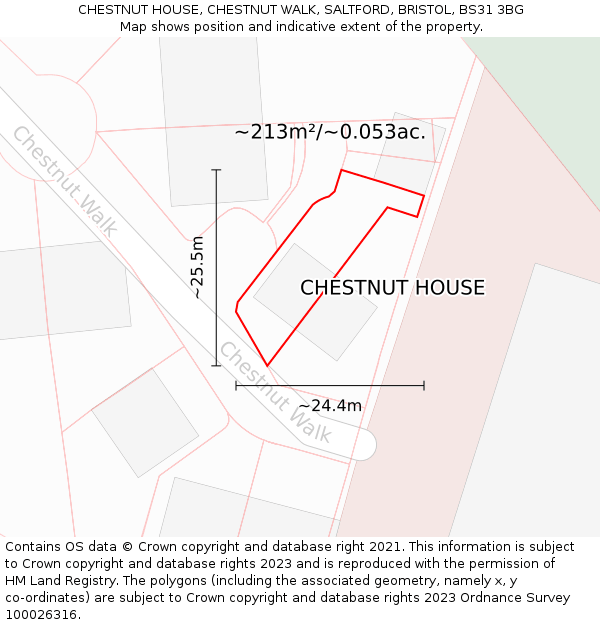CHESTNUT HOUSE, CHESTNUT WALK, SALTFORD, BRISTOL, BS31 3BG: Plot and title map
