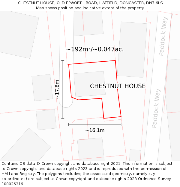 CHESTNUT HOUSE, OLD EPWORTH ROAD, HATFIELD, DONCASTER, DN7 6LS: Plot and title map