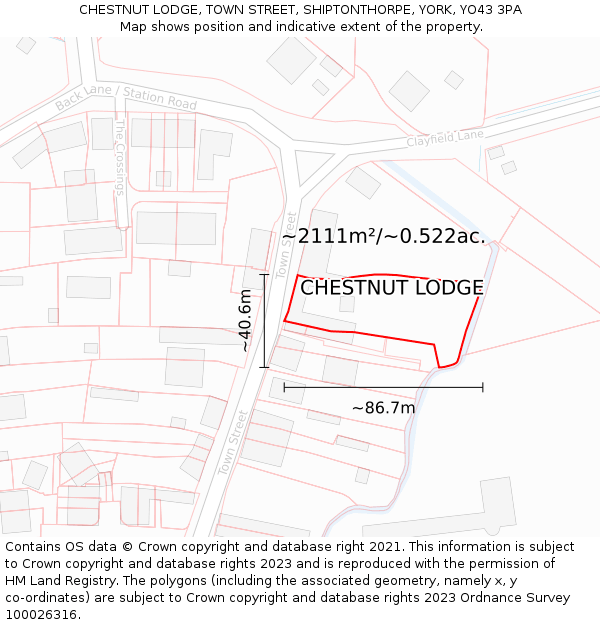 CHESTNUT LODGE, TOWN STREET, SHIPTONTHORPE, YORK, YO43 3PA: Plot and title map