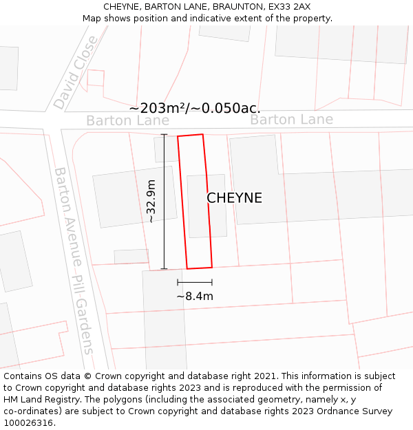 CHEYNE, BARTON LANE, BRAUNTON, EX33 2AX: Plot and title map