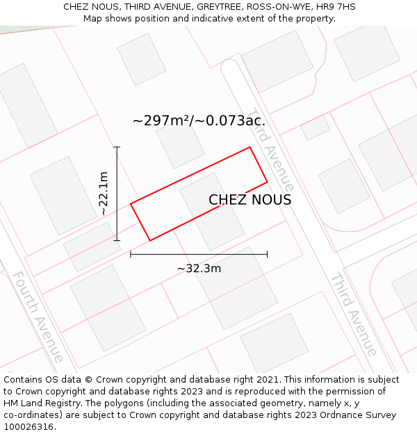 CHEZ NOUS, THIRD AVENUE, GREYTREE, ROSS-ON-WYE, HR9 7HS: Plot and title map