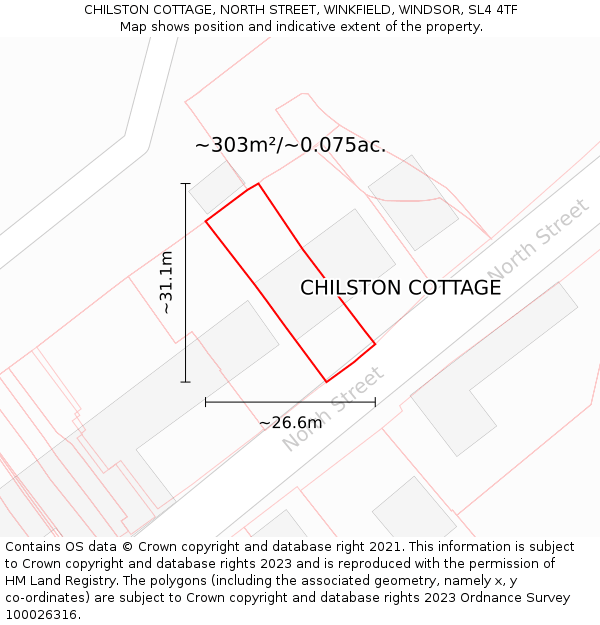 CHILSTON COTTAGE, NORTH STREET, WINKFIELD, WINDSOR, SL4 4TF: Plot and title map