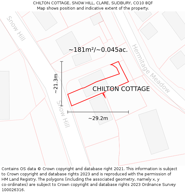 CHILTON COTTAGE, SNOW HILL, CLARE, SUDBURY, CO10 8QF: Plot and title map