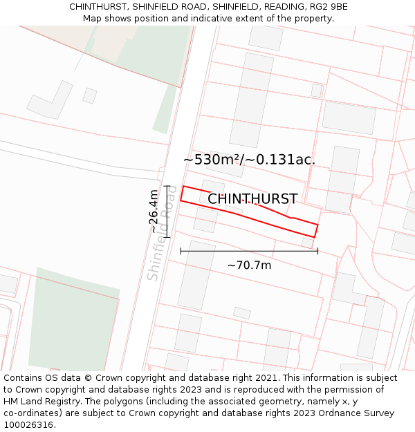 CHINTHURST, SHINFIELD ROAD, SHINFIELD, READING, RG2 9BE: Plot and title map