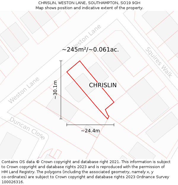 CHRISLIN, WESTON LANE, SOUTHAMPTON, SO19 9GH: Plot and title map