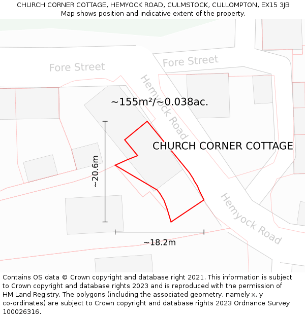 CHURCH CORNER COTTAGE, HEMYOCK ROAD, CULMSTOCK, CULLOMPTON, EX15 3JB: Plot and title map