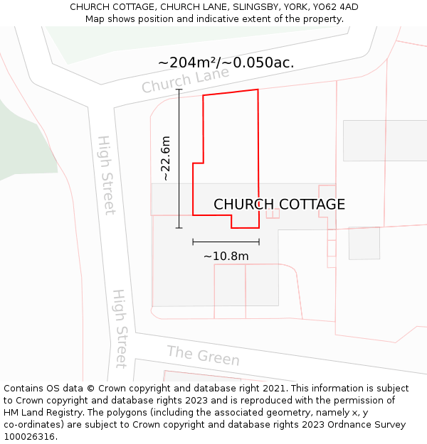 CHURCH COTTAGE, CHURCH LANE, SLINGSBY, YORK, YO62 4AD: Plot and title map