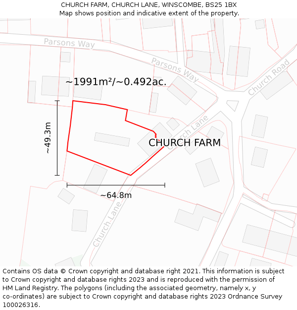 CHURCH FARM, CHURCH LANE, WINSCOMBE, BS25 1BX: Plot and title map