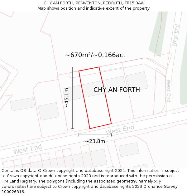 CHY AN FORTH, PENVENTON, REDRUTH, TR15 3AA: Plot and title map