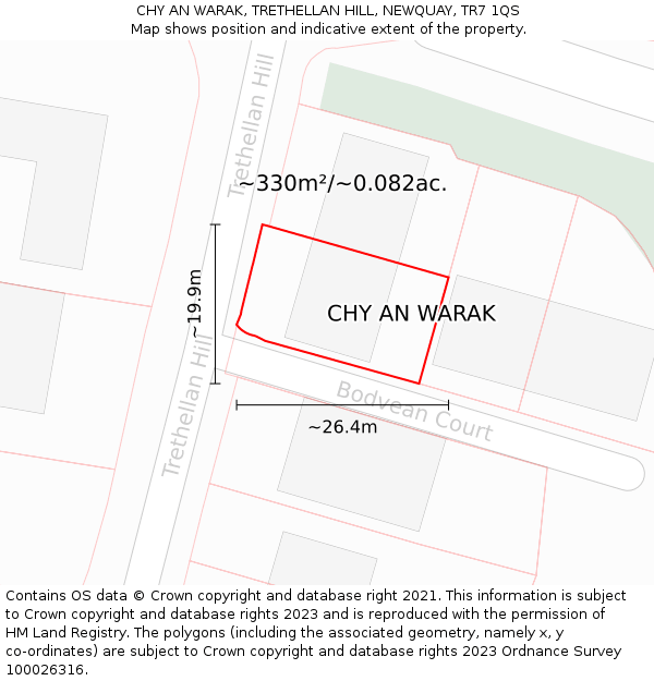 CHY AN WARAK, TRETHELLAN HILL, NEWQUAY, TR7 1QS: Plot and title map
