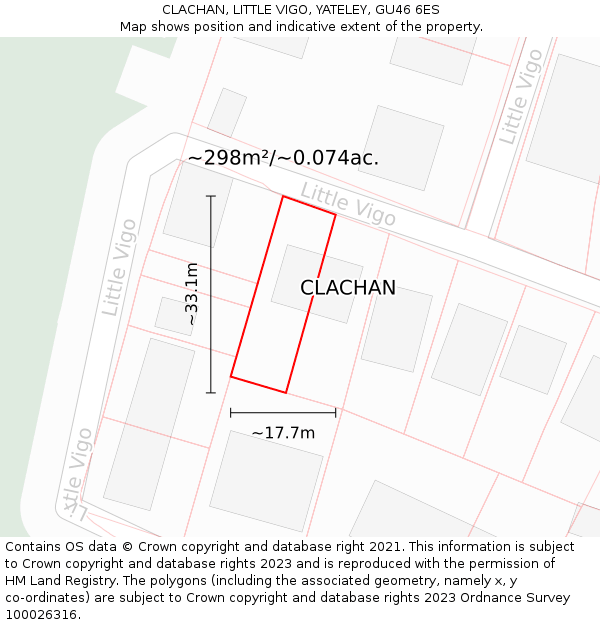 CLACHAN, LITTLE VIGO, YATELEY, GU46 6ES: Plot and title map