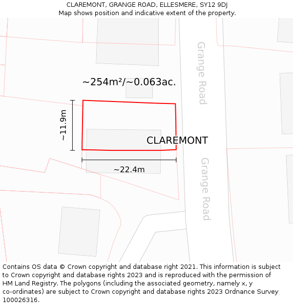 CLAREMONT, GRANGE ROAD, ELLESMERE, SY12 9DJ: Plot and title map