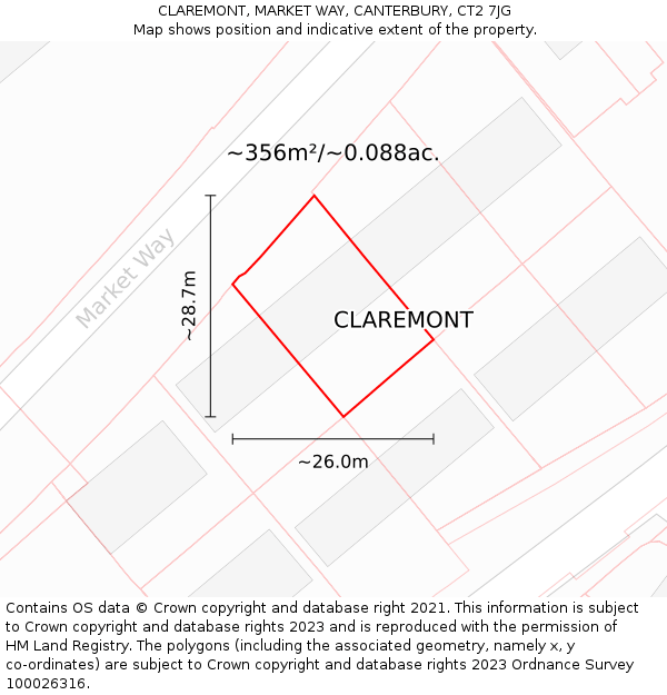 CLAREMONT, MARKET WAY, CANTERBURY, CT2 7JG: Plot and title map