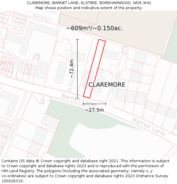 CLAREMORE, BARNET LANE, ELSTREE, BOREHAMWOOD, WD6 3HG: Plot and title map