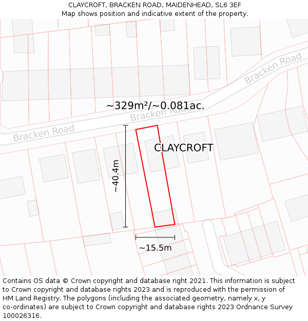 CLAYCROFT, BRACKEN ROAD, MAIDENHEAD, SL6 3EF: Plot and title map