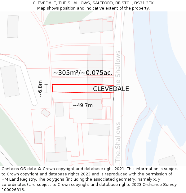 CLEVEDALE, THE SHALLOWS, SALTFORD, BRISTOL, BS31 3EX: Plot and title map