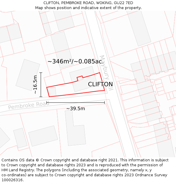CLIFTON, PEMBROKE ROAD, WOKING, GU22 7ED: Plot and title map