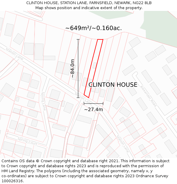 CLINTON HOUSE, STATION LANE, FARNSFIELD, NEWARK, NG22 8LB: Plot and title map