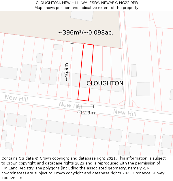 CLOUGHTON, NEW HILL, WALESBY, NEWARK, NG22 9PB: Plot and title map