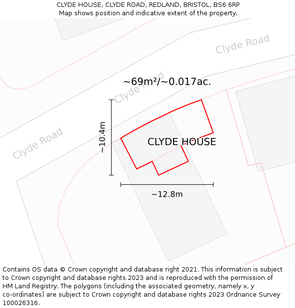 CLYDE HOUSE, CLYDE ROAD, REDLAND, BRISTOL, BS6 6RP: Plot and title map