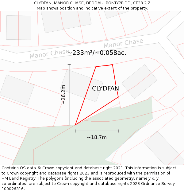 CLYDFAN, MANOR CHASE, BEDDAU, PONTYPRIDD, CF38 2JZ: Plot and title map